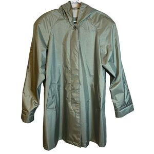 British Mist Sage Green Gingham‎ Trench Coat Size Medium